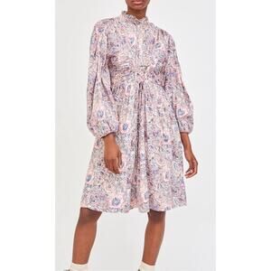 Antik Batik Andre Size 40/US M Blue Floral Cotton Cinched Waist MIDI Dress